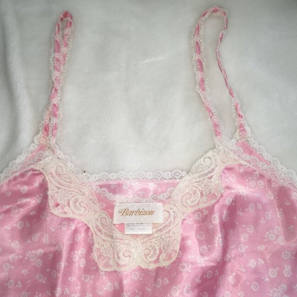 Barbizon Vintage Small Petite Polyester Light Pink Floral Short Nightgown